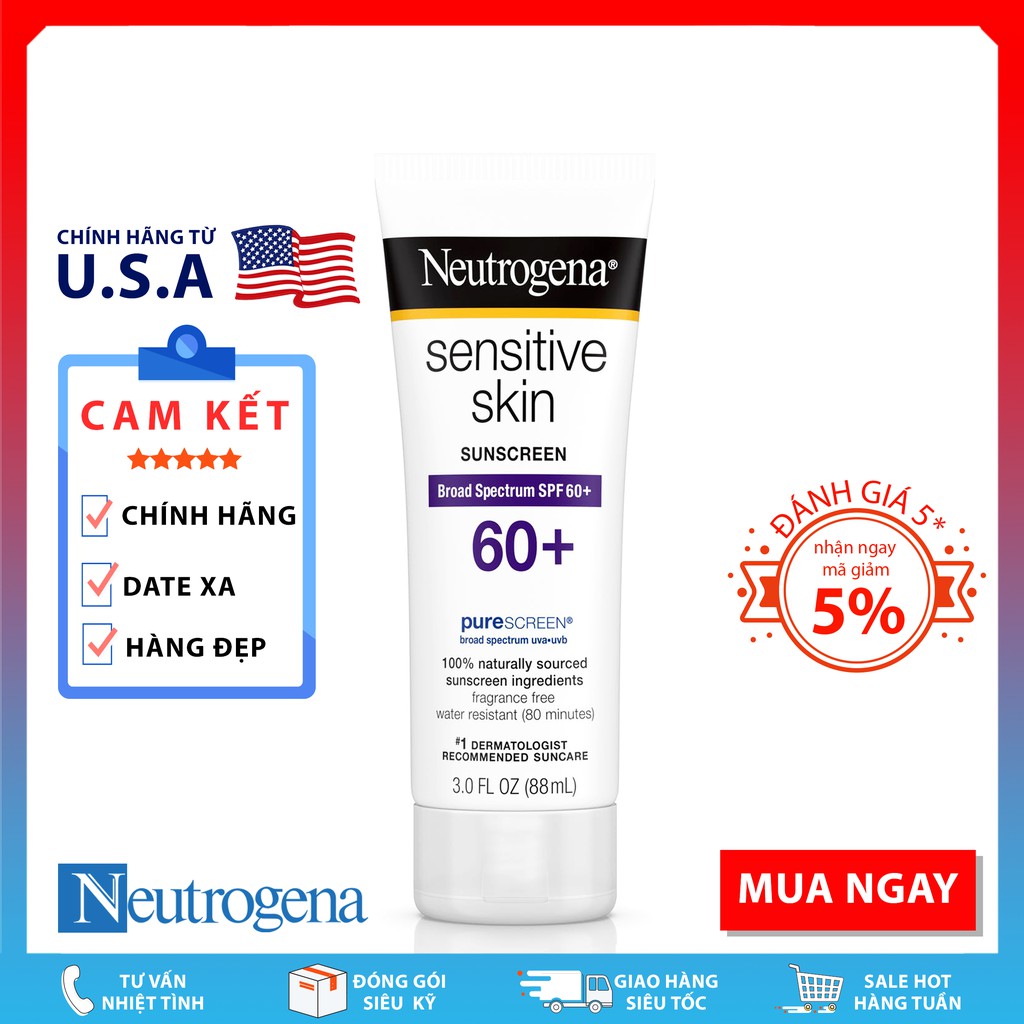 Kem Chống Nắng Neutrogena Sensitive Skin Sunscreen Lotion Broad Spectrum SPF 60+ (88mL)