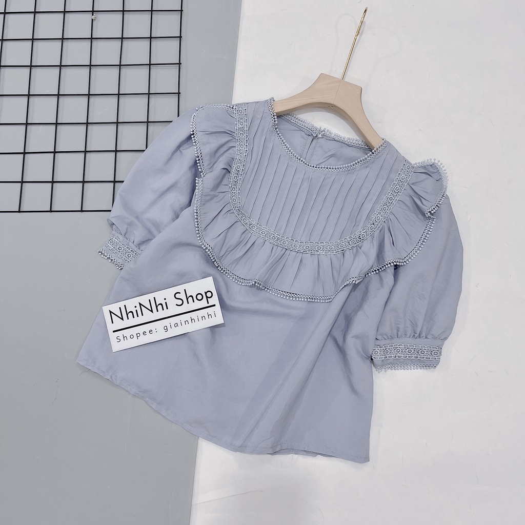 Áo kiểu babydoll bèo ngực phối viền ren, Áo thô mềm ngắn tay SM1625 - NhiNhi Shop