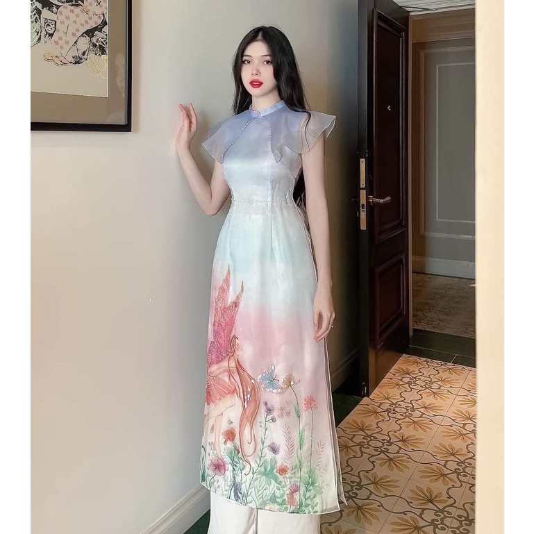 Áo Dài Cách Tân Ngoc Tiên ,Áo Dài In Hình Nàng Tiên Cách Hoa