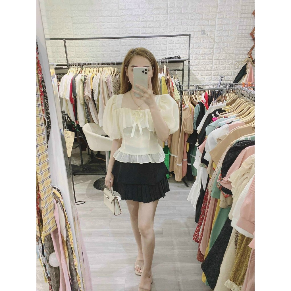 Áo peplum cổ bèo đính nơ siêu đẹp