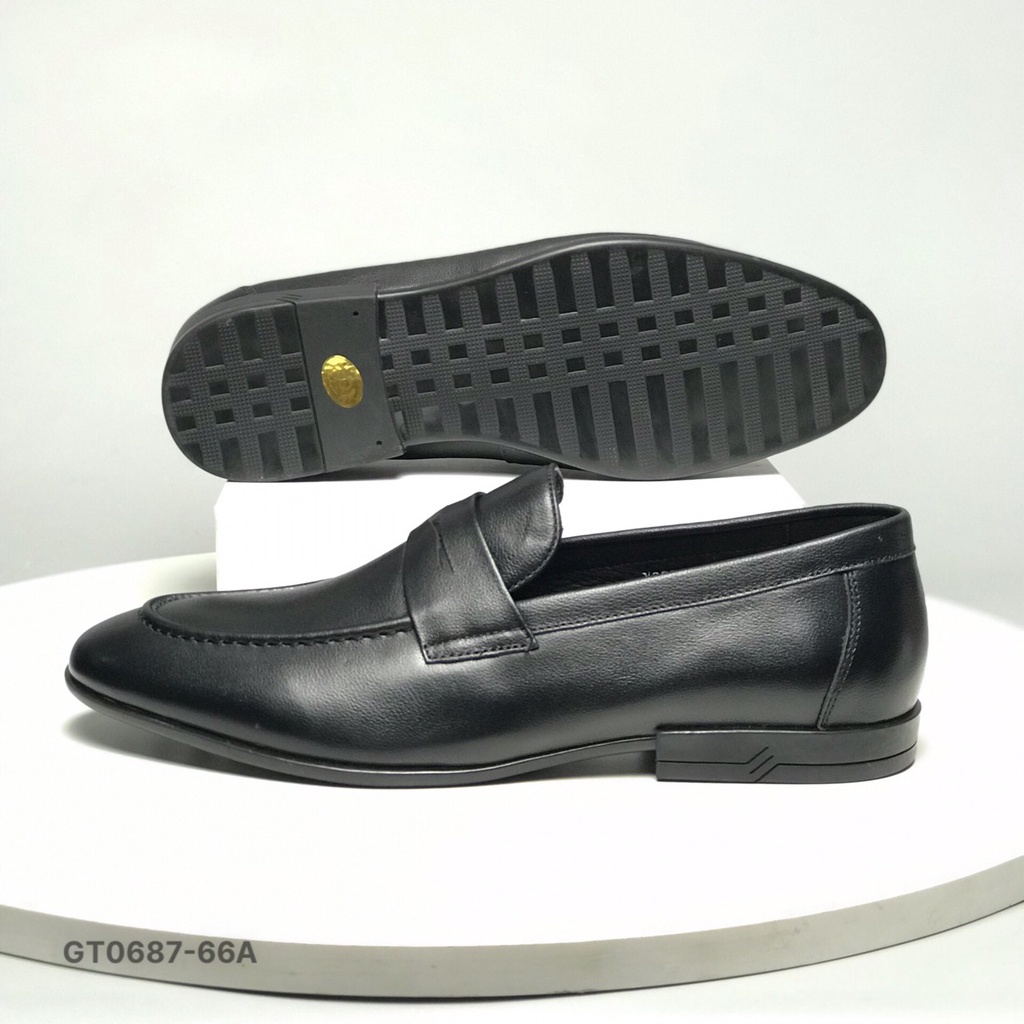 Giày công sở nam cao cấp BQ ❤️FREESHIP❤️ Giày lười nam da bò đai ngang dáng Hàn Quốc đế đúc cao su GT0687-66A