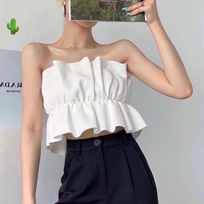 Áo ống kiểu xòe dây kéo sa vải voan lụa  cao cấp siêu hot(B.C)
