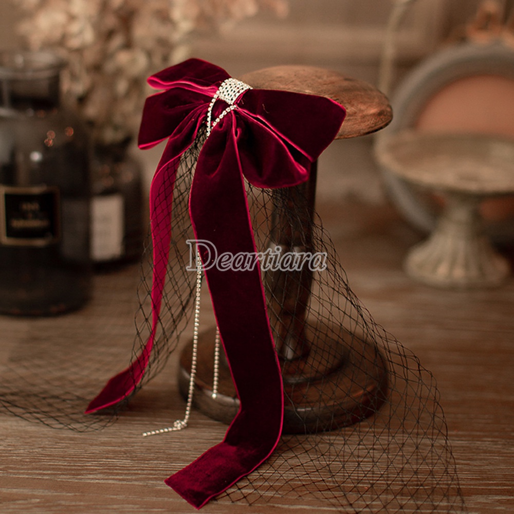 Vương Miện Cô Dâu Đính Nơ Đỏ Sang Trọng