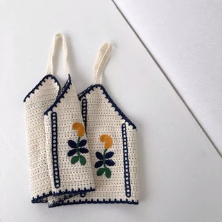 Áo 2 dây len sợi thêu hoa viền (071#)