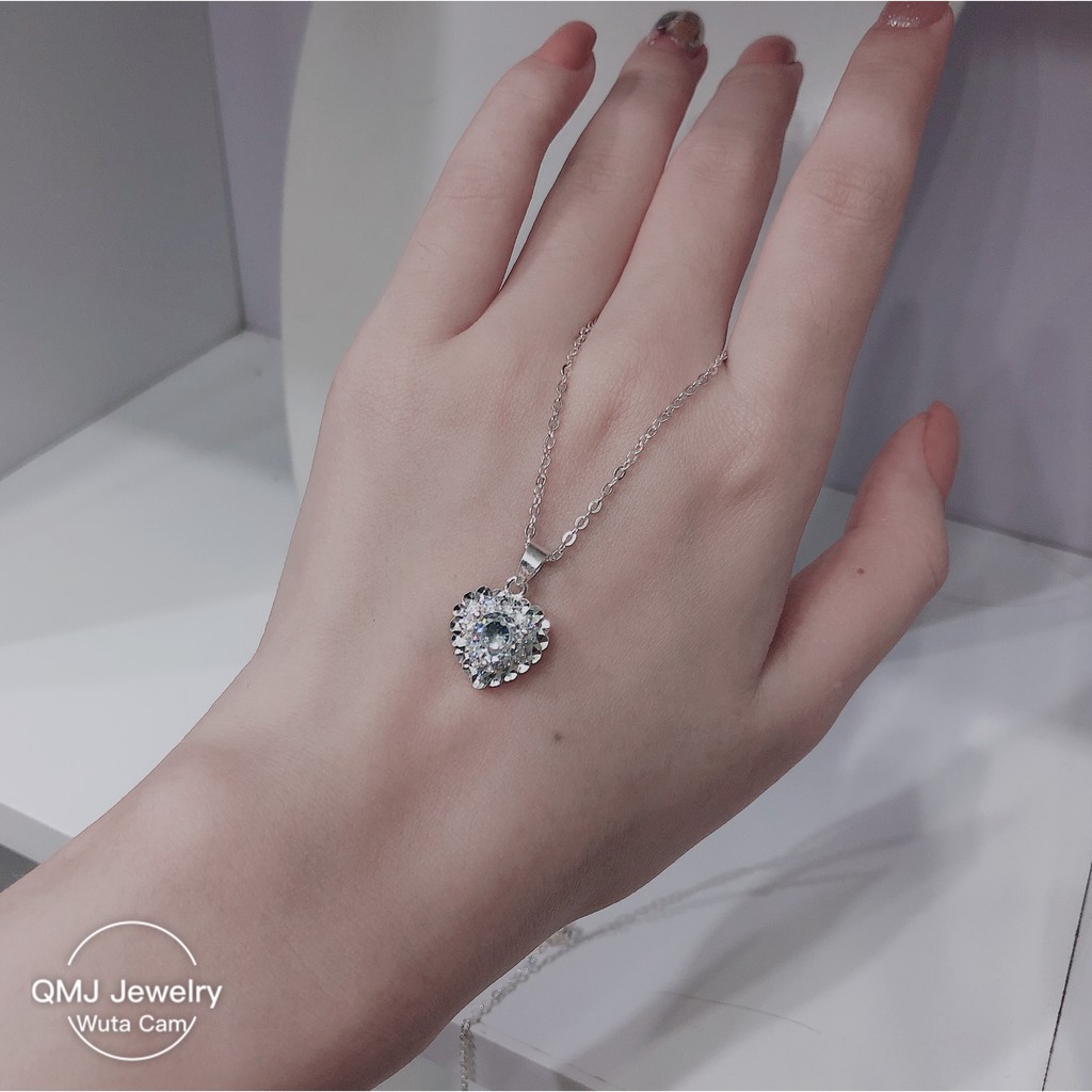 Dây chuyền bạc QMJ Trái tim nạm đá tấm 3 tầng cao cấp Q029