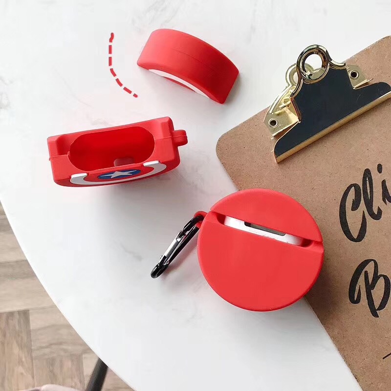 Case  airpods 2 3 PRO Khiên captain america chất liệu silicone mềm mịn tặng kèm móc khóa 1039 CAKC