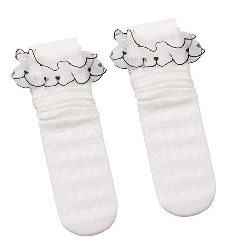 Tất Lưới Cotton Cao Qua Gối Phối Ren Đính Kim Cương Ngọt Ngào Cho Bé Gái