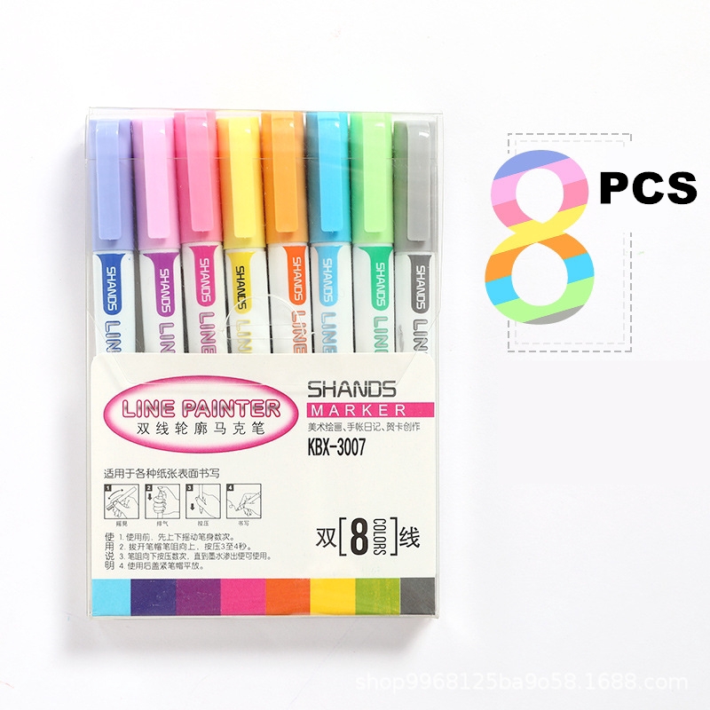 Set 8 Bút Đánh Dấu Hai Đường Viền Màu Kẹo Ngọt Chống Nước Phong Cách Hàn Quốc Dễ Thương Dành Cho Học Sinh / Văn Phòng