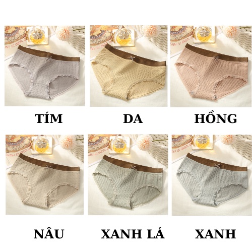 Quần Lót Nữ Đáy May Chắc Chắn - Quần ót Cotton Đính Nơ Viền Ren Sọc Kẻ Độc Đáo AMYBRA LQ14