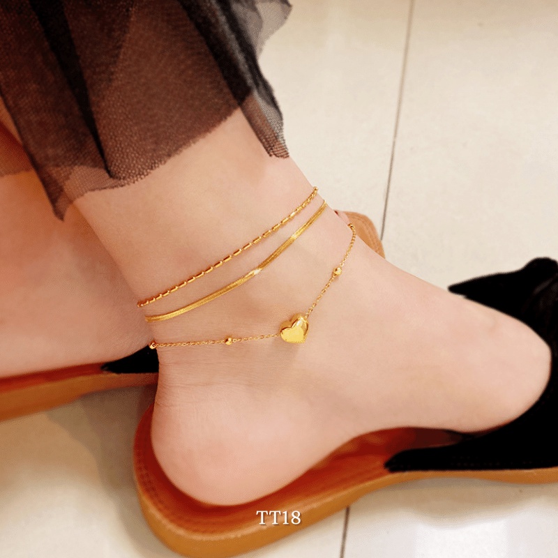 Lắc chân titan hình tim không đen gỉ nữ tính hottrend thời trang Annie TT18