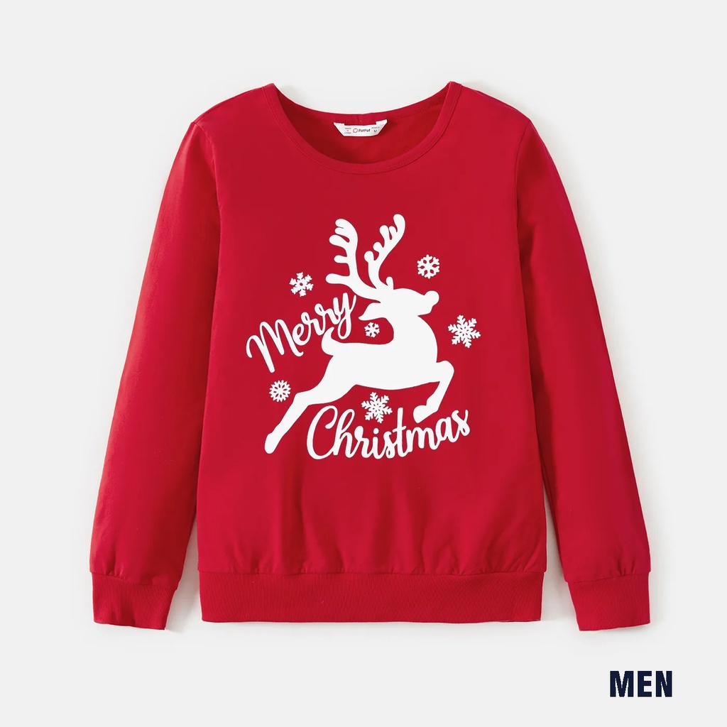 Áo Sweater Gia Đình Familylove - Áo Sweater Noel Chú Tuần Lộc + Merry Chrismas Dễ Thương Chất Liệu Nỉ Da Cá Cao Cấp