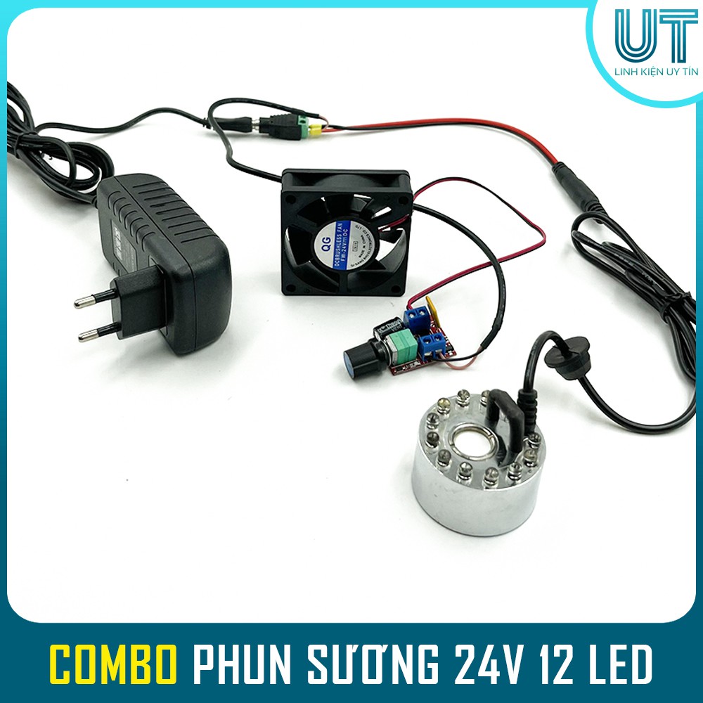 Combo động cơ phun sương tạo hơi nước 24V - 12 LED ( Phun sương+Dimmer + Quạt + nguồn )