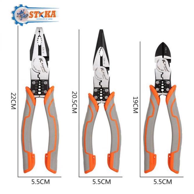 Bộ Kìm Điện, Nhọn, Cắt Cao Cấp Đa Năng Nhật Kapusi - Kềm Công Nghiệp Thép CR-V, Thiết Kế Tiên Tiến Tiết Kiệm 30%