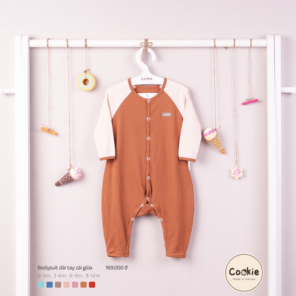 Bộ quần áo bodysuit dài tay cài giữa Cookie cho bé (0-12 tháng)