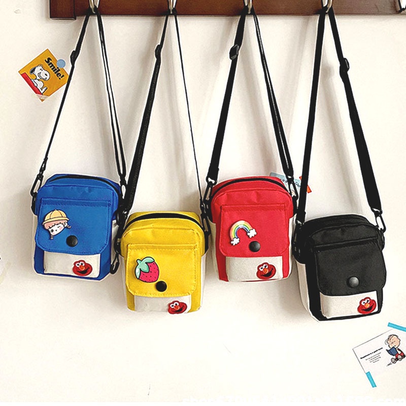Túi đeo chéo/ Túi đeo một bên vai cỡ nhỏ vải canvas họa tiết hoạt hình Sesame Street ngọt ngào tươi mới cho nữ