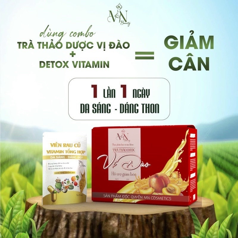 Trà Giảm Cân Vị Đào ( Mn Group ) - Hộp 15 Gói Tặng Detox
