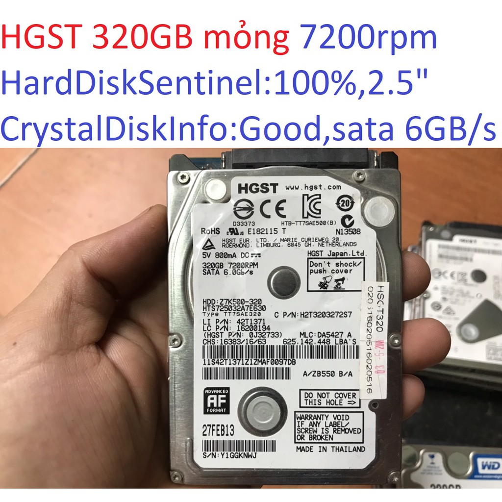 ổ cứng cho laptop HGST Travelstar 320GB 7200RPM sata 3 6 GB/s 2.5 &quot; inch 7mm hdd 100% Good Z7K500 HTS725032A7E630