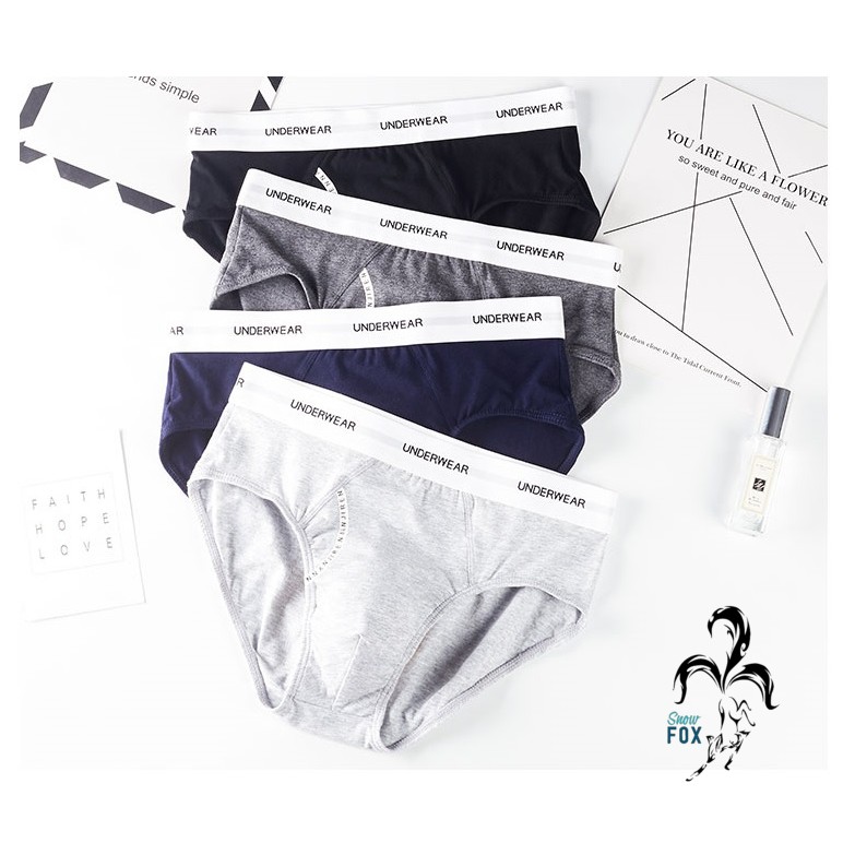 Combo 4 quần lót, sịp tam giác, quần brief nam cotton co giãn 4 chiều, hút ẩm, men underwear