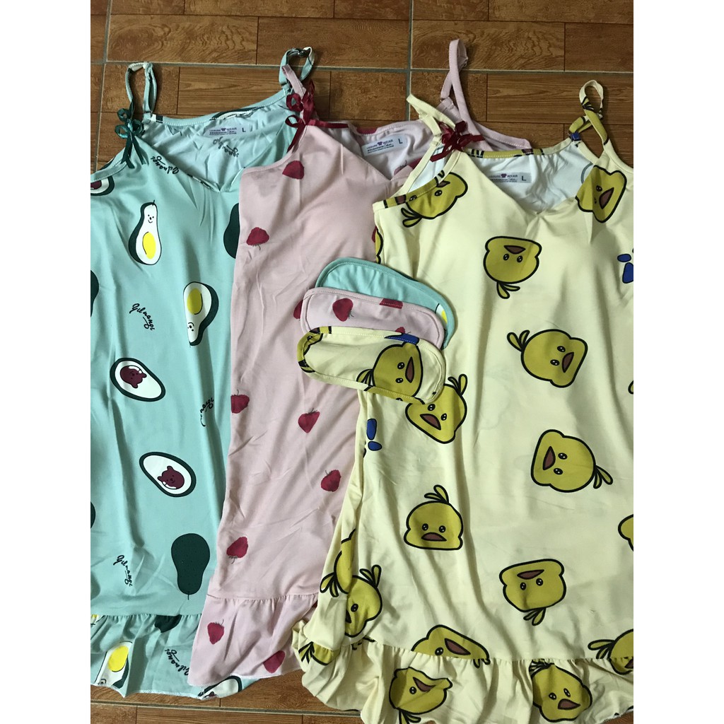 Đồ ngủ nữ đầm thun mềm, Váy ngủ 2 dây đuôi xếp ly có đệm ngực (Tặng kèm bịt mắt) | BigBuy360 - bigbuy360.vn