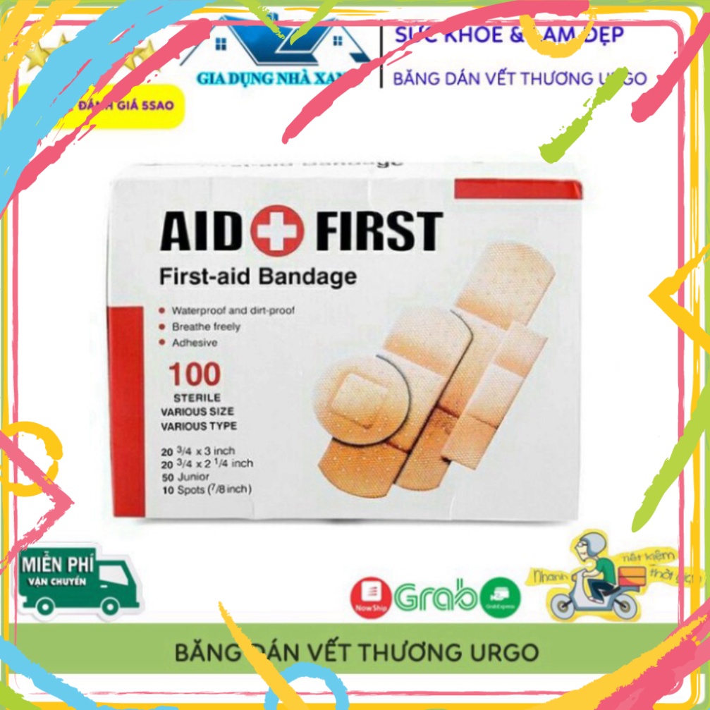 Hộp 100 Miếng Dán Vết Thương Urgo Aid First, Tiện Dụng Cho Gia Đình, Hàng Chuẩn Chất Lượng 100%