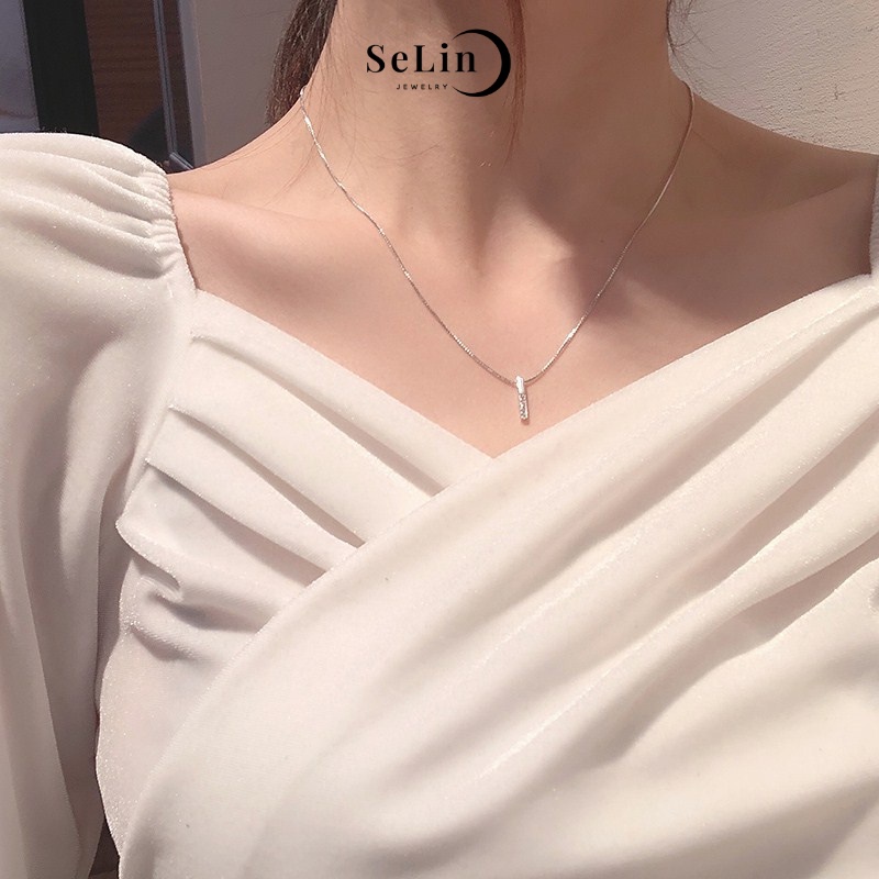 Vòng cổ dây chuyền bạc nữ 925 đính đá đơn giản line thẳng SELIN JEWELRY - 0134