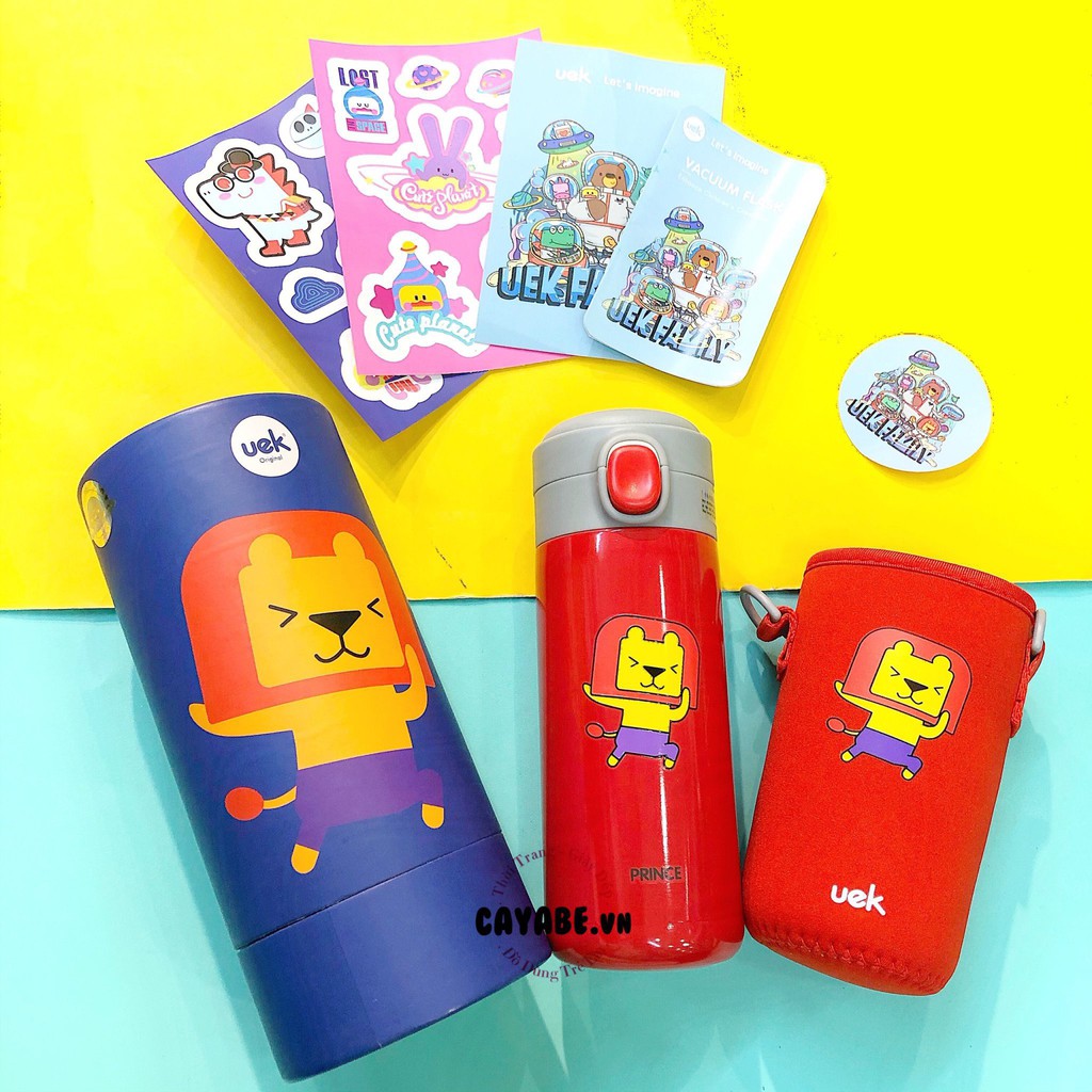 BÌNH NƯỚC CAYABE ĐI HỌC GIỮ NHIỆT UEK HOẠT HÌNH 360ML SƯ TỬ CAM - HÀNG CHÍNH HÃNG