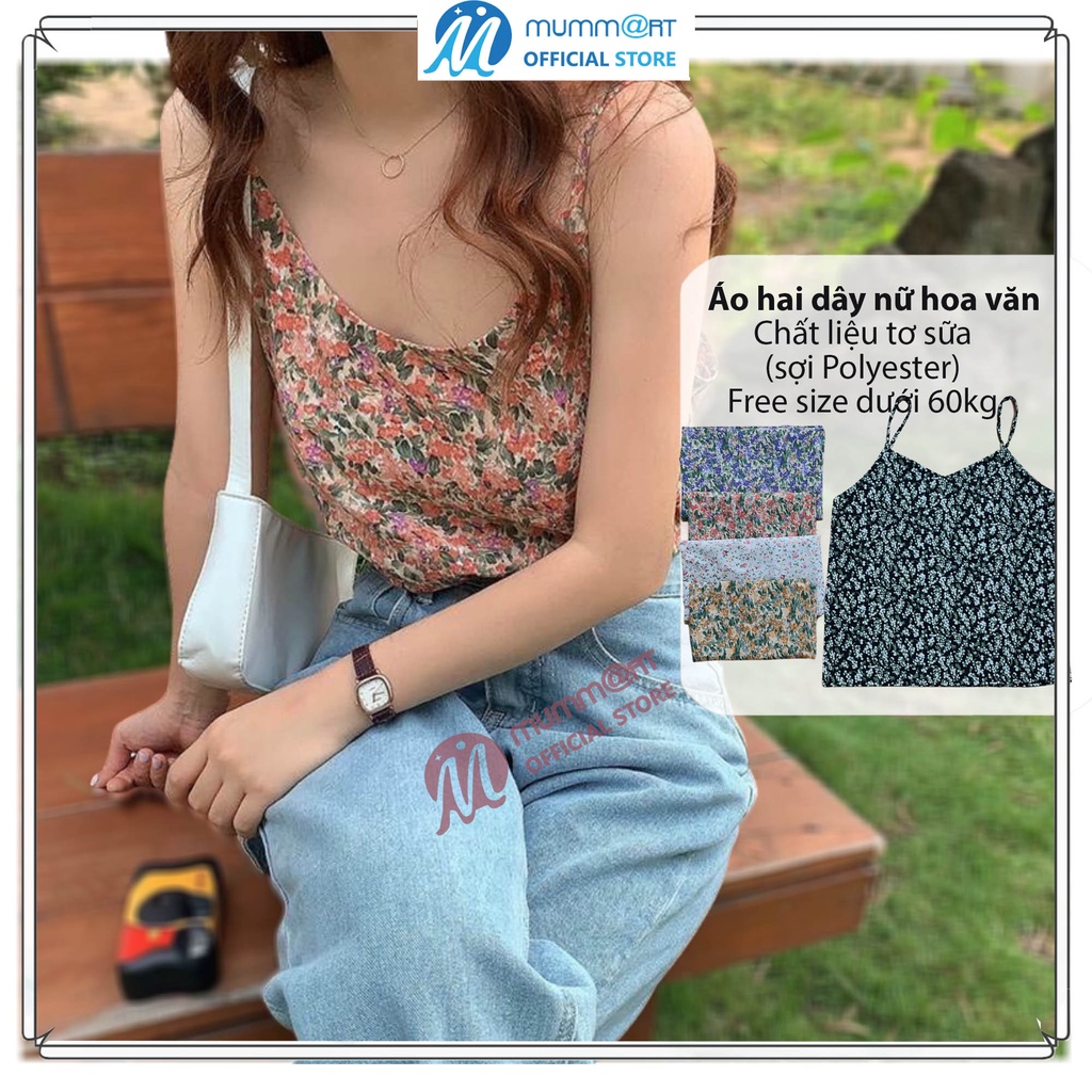 Áo nữ hai dây hoa văn màu sắc tươi sáng, trẻ trung, phối với váy, quần jean, suit, blazer dưới 60kg | BigBuy360 - bigbuy360.vn