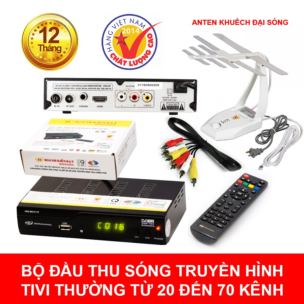 Bộ đầu thu sóng truyền hình cho tivi thường DVB T2 HKD MS 01 T2 từ 20 đến 70 kênh
