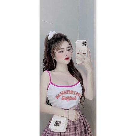 ÁO 2 DÂY VIỀN CHỮ BÉ DÁNG NGẮN SEXY MS70173