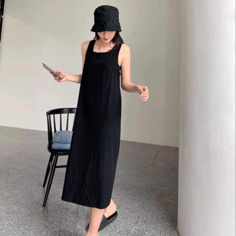 Đầm Midi Cổ Vuông Đan Chéo Lưng H3 phong các Hàn Quốc mặc đi biển, dạo phố cùng bạn bè