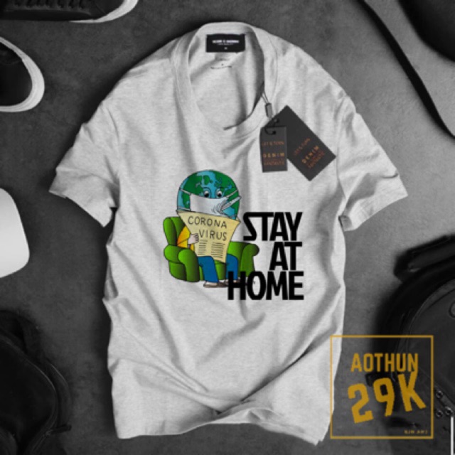 TRỢ GIÁ - ALBUM 838 - ÁO THUN SLOGAN "STAY AT HOME" CO19 NHIỀU MÀU