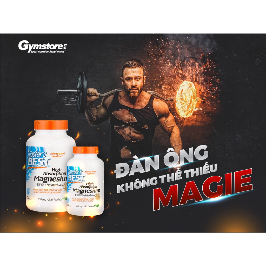 Viên uống DOCTOR'S BEST High Absorption Magnesium giúp bổ sung Magie tăng hiệu suất luyện tập, duy trì cơ bắp