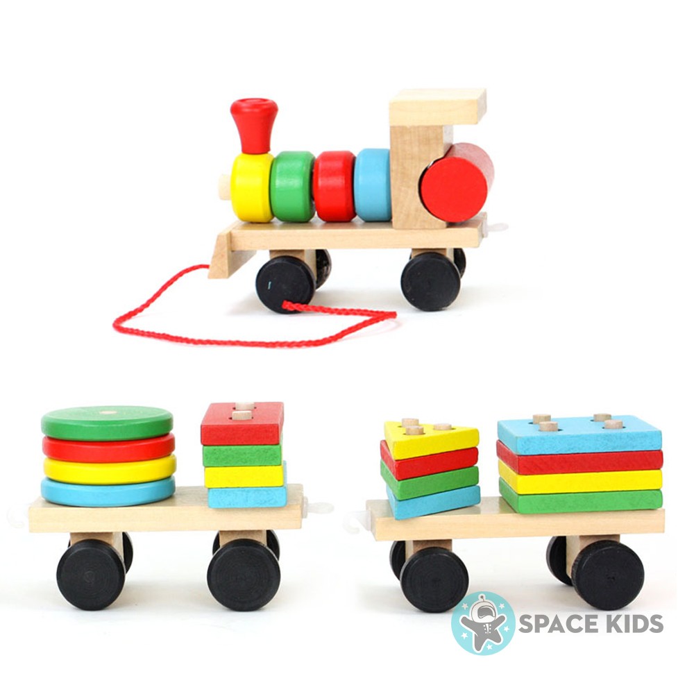 Đồ chơi gỗ cho bé Space Kids 👶 Đoàn tàu hỏa gỗ thả hình khối nhiều màu sắc cho bé phát triển trí tuệ