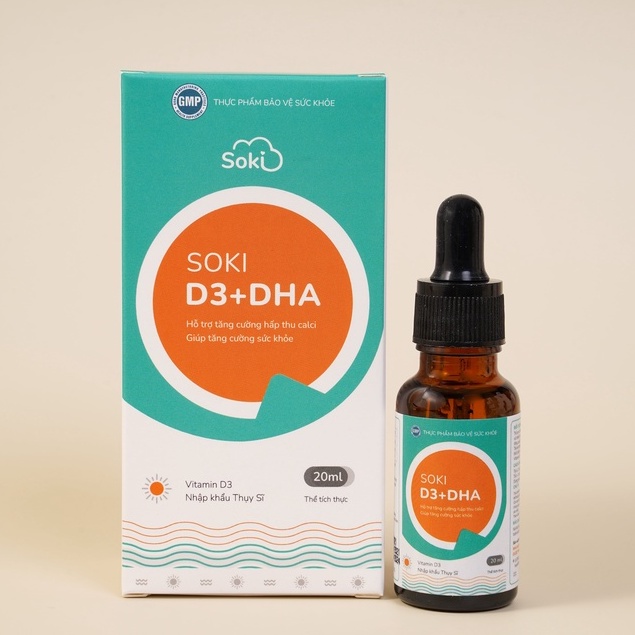 Combo 3 Lọ SOKI D3+DHA Tăng Cường Sức Khỏe Hấp Thu Calci Bổ Sung Dưỡng Chất Thiết Yếu Trong 2 Năm Đầu Đời Lọ 20ml
