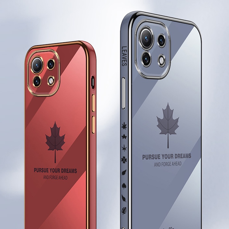 Ốp điện thoại dáng vuông Koosuk mạ silicon mềm họa tiết lá phong cho Xiaomi Mi11 Lite Mi 11 10 9 10T Pro