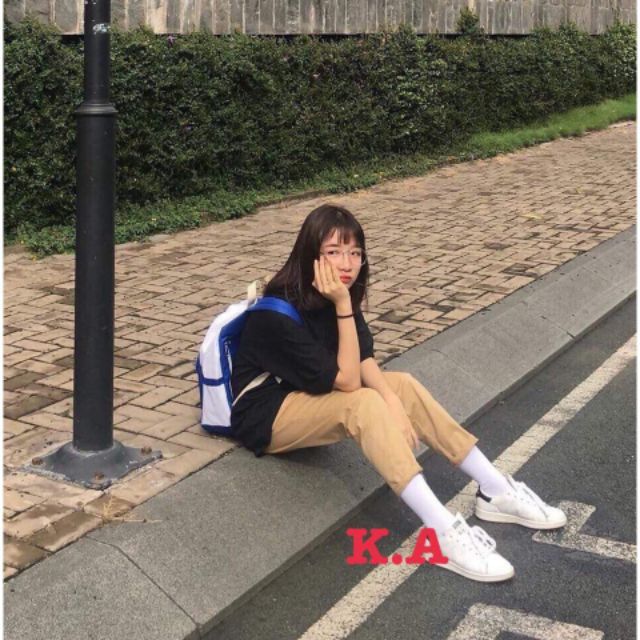 Quần baggy kaki (Loại 1) ống suông xoắn gấu + Tặng 1 đôi tất nữ màu ngẫu nhiên | BigBuy360 - bigbuy360.vn