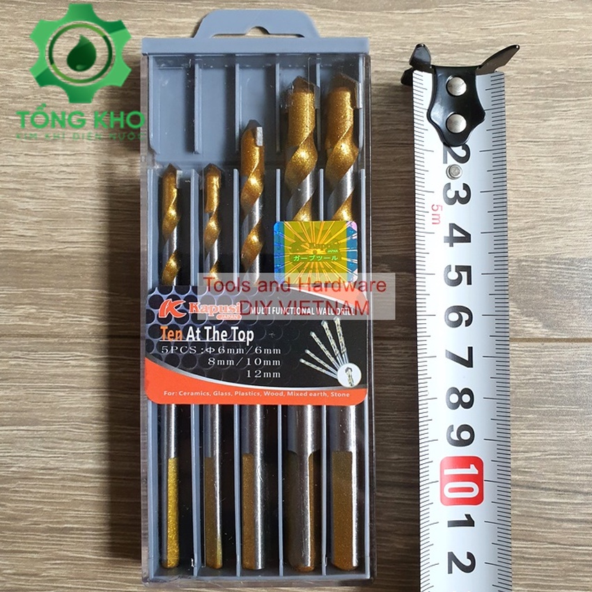 Hộp 5 mũi khoan đa năng Kapusi Nhật Bản bao gồm mũi 6,6, 8, 10,12mm - Bộ 5 đầu khoan tiện lợi