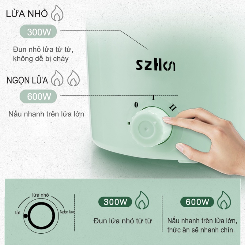 Nồi lẩu điện từ mini 1.5L (nấu cháo, hầm, rang, hấp, luộc) cho 1-2 người ăn {NBDZG}