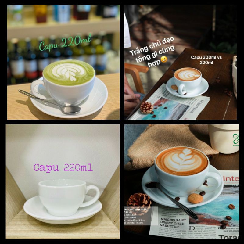 Combo 10 bộ cốc + đĩa capuchino trắng