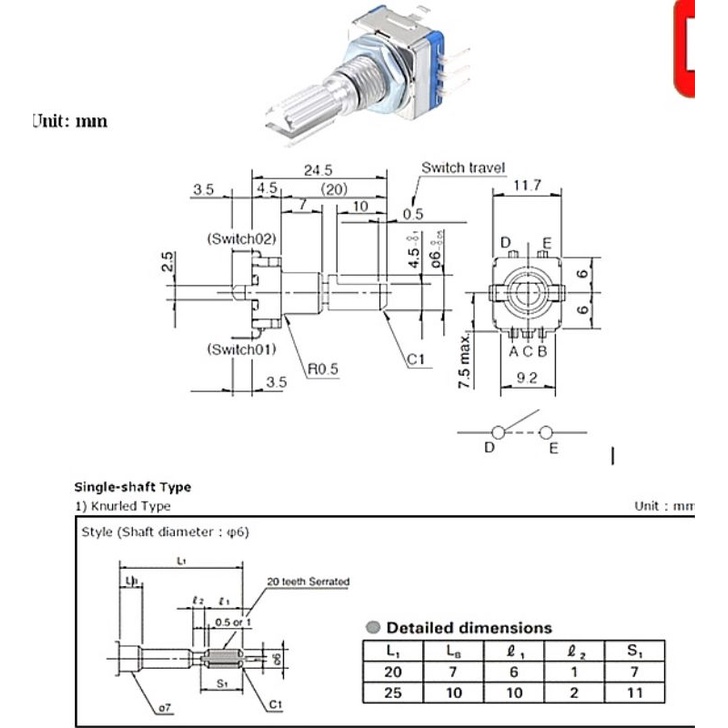 Núm xoay encoder Công tắc vô cấp EC11