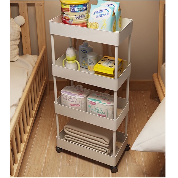 Kệ nhựa 4 tầng đựng đồ đa năng có bánh xe, khay nhựa có lỗ thoáng khí