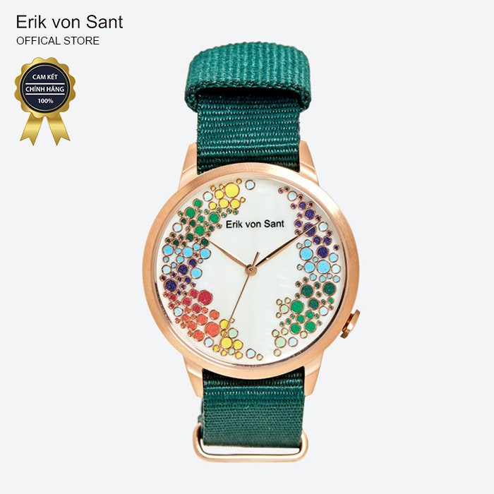 Đồng hồ unisex nam nữ Erik von Sant 003.002.C mặt tròn dây vải màu xanh 38mm