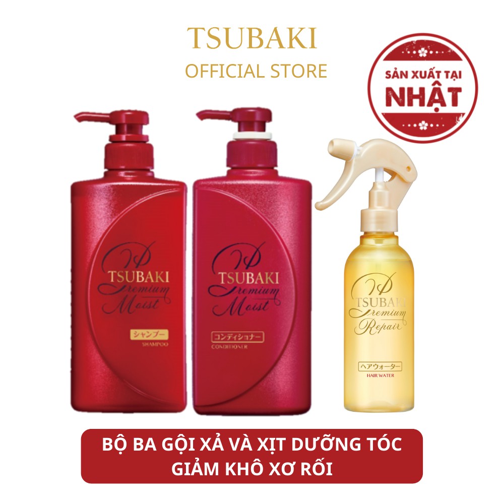 Bộ Ba Chăm Sóc Tóc Giảm Khô Xơ Rối Tsubaki Gội Xả (490ml/chai) + Xịt Dưỡng Tóc 220ml/chai-95244