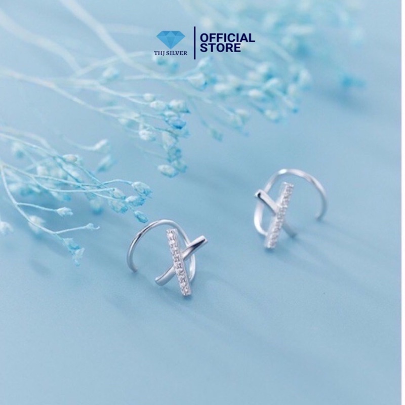 Bông tai nữ chữ x đính cá tính chuẩn bạc ta - THJ SILVER
