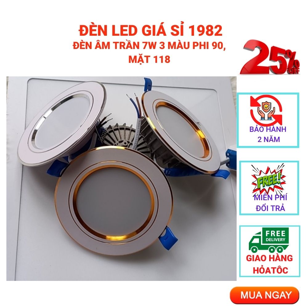 Đèn Led Âm Trần Đế Đúc Phi 90 7W, Đèn Trang Trí Trần Thạch Cao Liền Nguồn Và Nguồn Rời 3 Màu [BH 2 Năm]