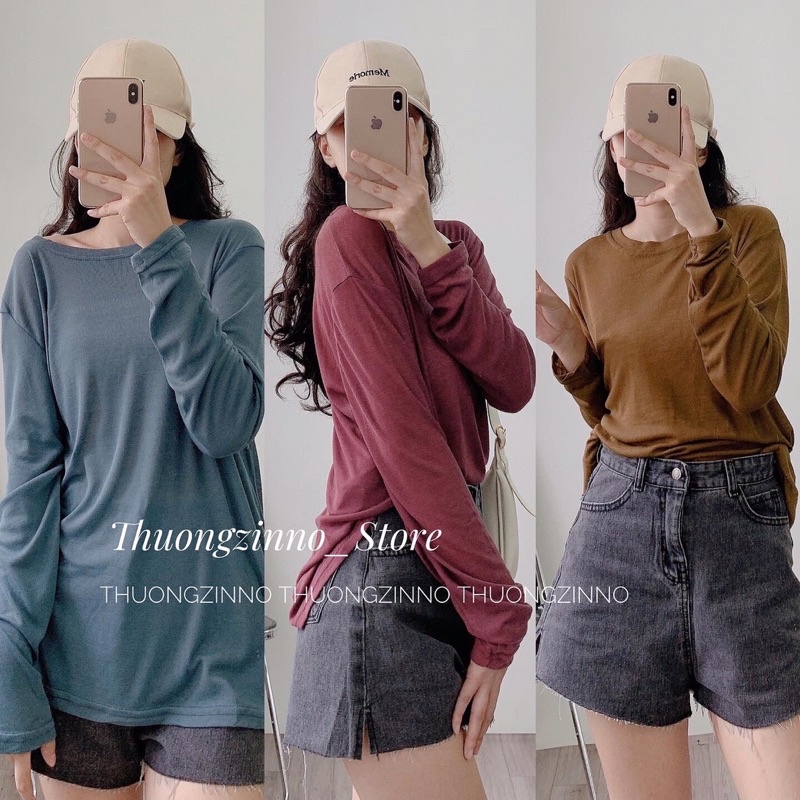 [Hàng Quảng Châu]Áo phông giấy chất đẹp 203 hàng Quảng Châu Áo phông giấy dài tay form rộng dáng mới