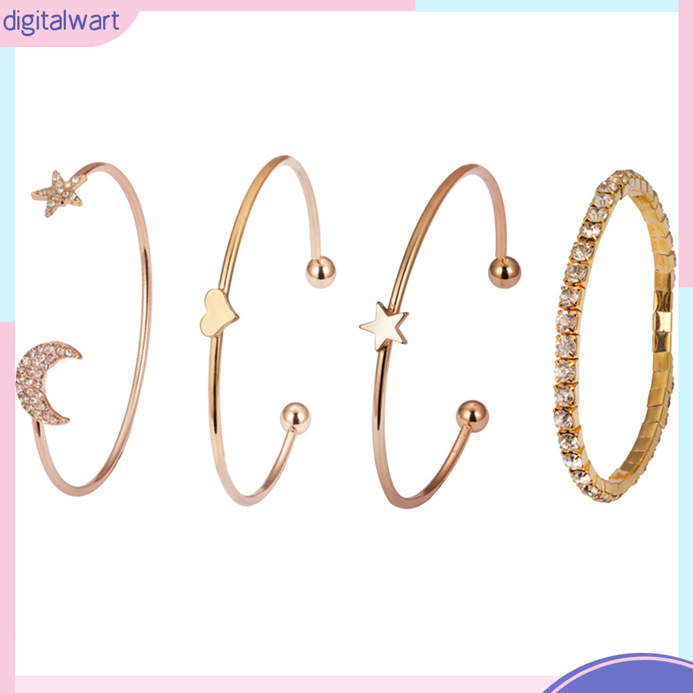 Set 4 Vòng Tay Đính Đá Kiểu Dáng Đơn Giản, Thời Trang Cho Nữ