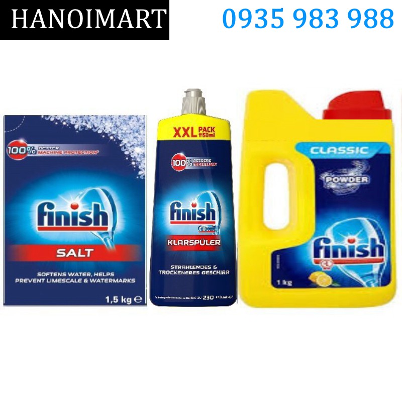 Combo Bột rửa bát Finish 2,5kg + Nước làm bóng làm finish 750ml + muối rửa bát chén Finish 1.5kg - HANOIMART