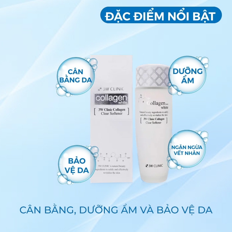 Nước Hoa Hồng Dưỡng Trắng Da Chiết Xuất Từ Collagen 3w Clinic Hàn Quốc 150ml