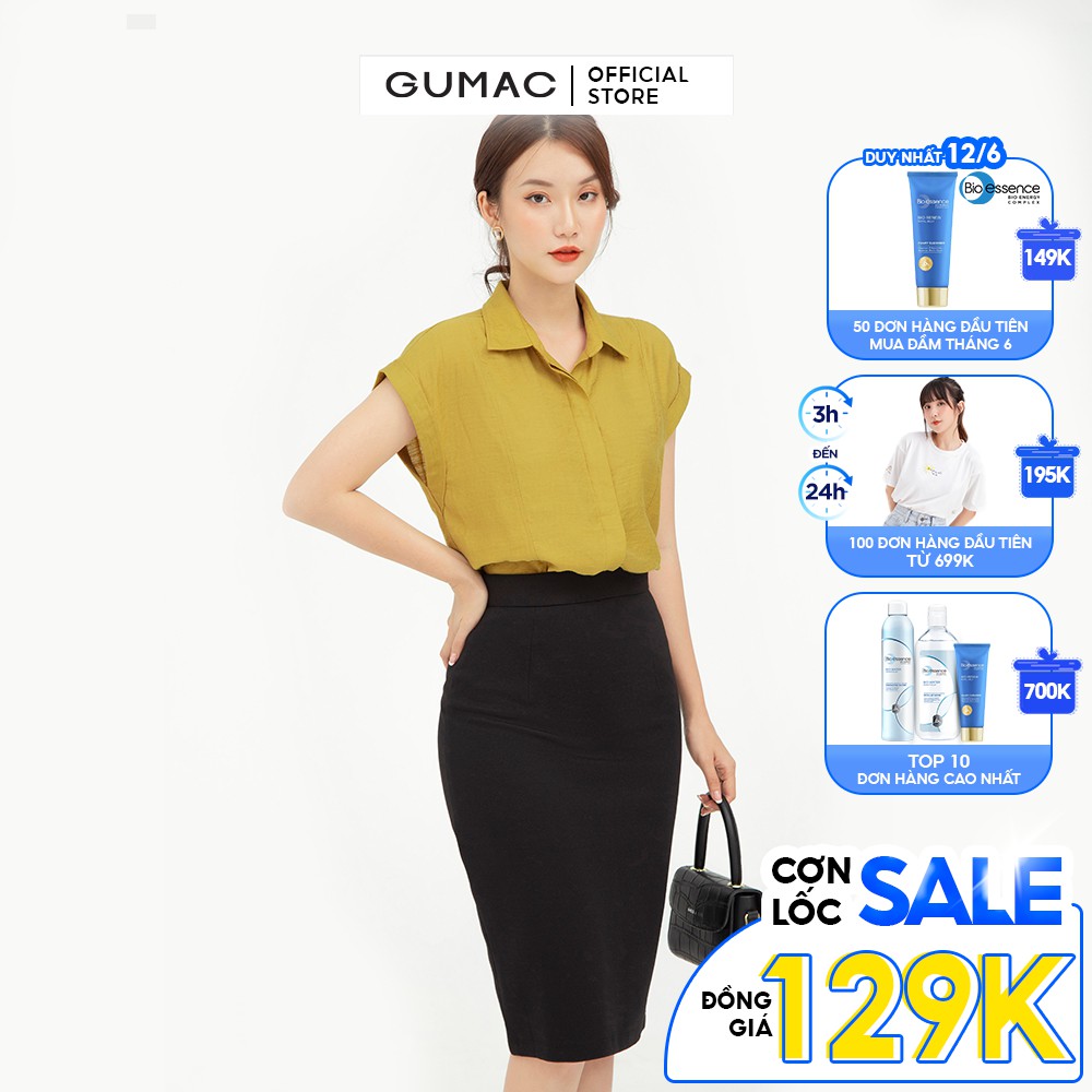 [Mã WABRGTET giảm 10% đơn 250k] Chân váy nữ dáng bút chì GUMAC màu đen thiết kế basic VC03007